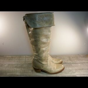 Women's Tall Frye 77594 Jane Cuff Brown Leather Riding Stacked Heel Boots Sz 6.5